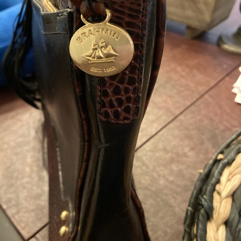 Classic, chic, two tone croc Brahmin shoulder bag